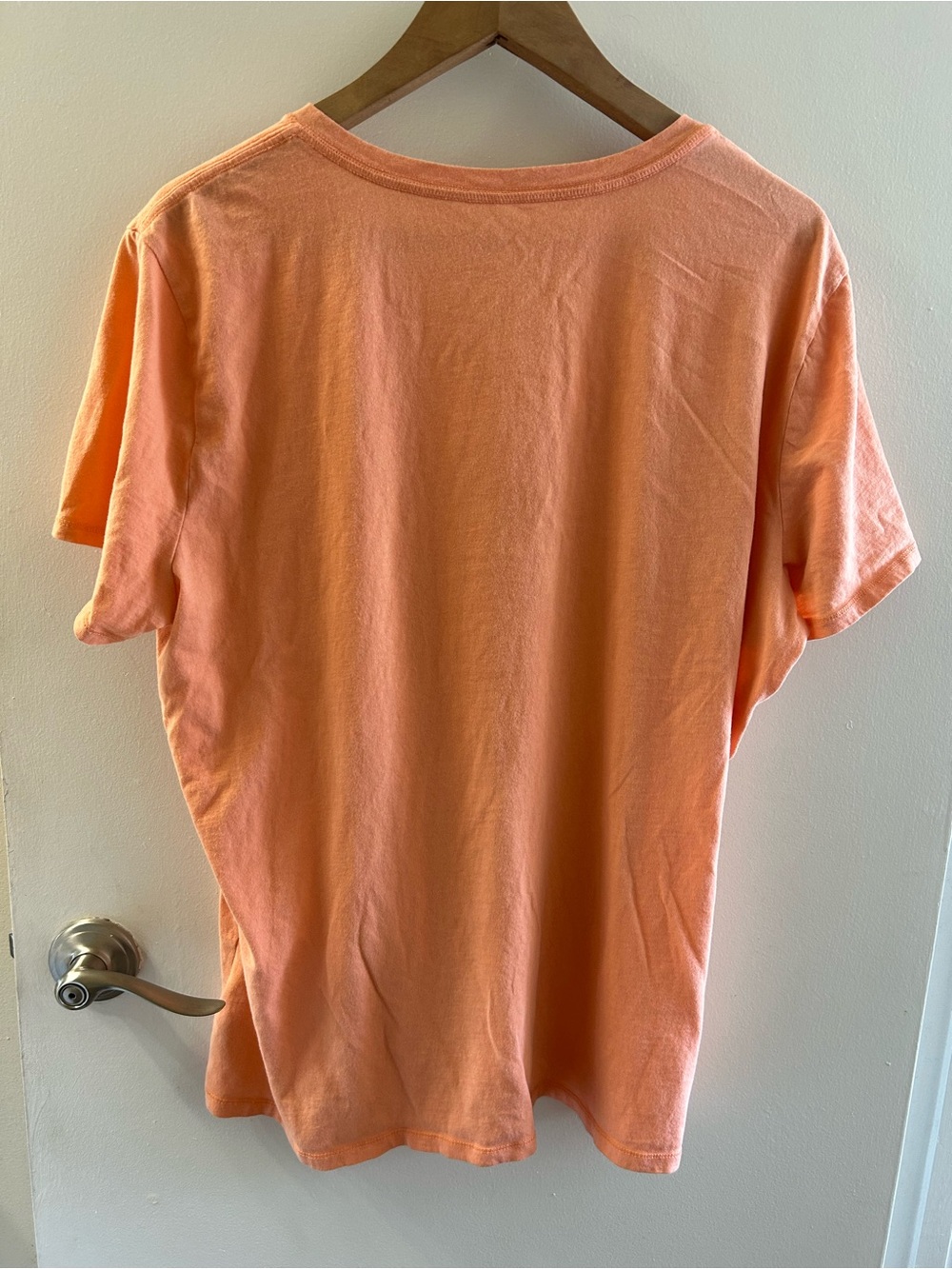Life Is Good Peach Short Sleeve V-Neck Tee with Yellow Cat Graphic - Picture 2 of 7